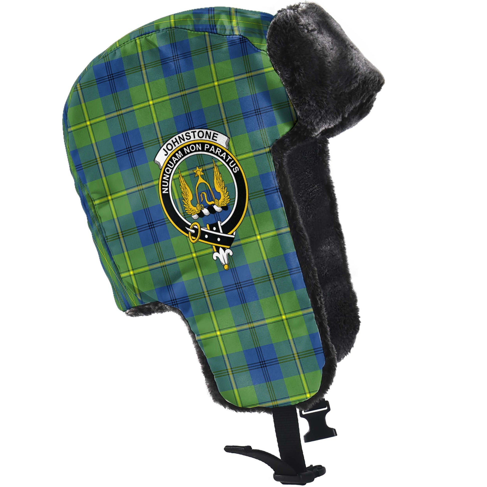 Johnstone-Johnston Ancient Tartan Winter Trapper Hat with Family Crest - Tartanvibesclothing