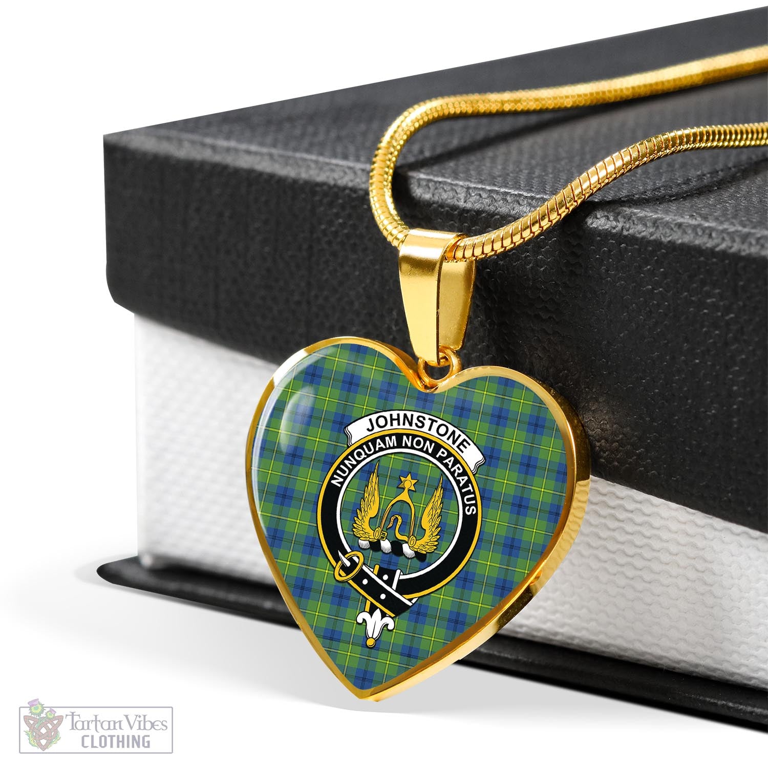 Tartan Vibes Clothing Johnstone-Johnston Ancient Tartan Heart Necklace with Family Crest