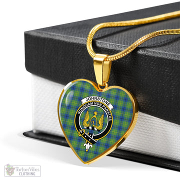 Johnstone Ancient Tartan Heart Necklace with Family Crest