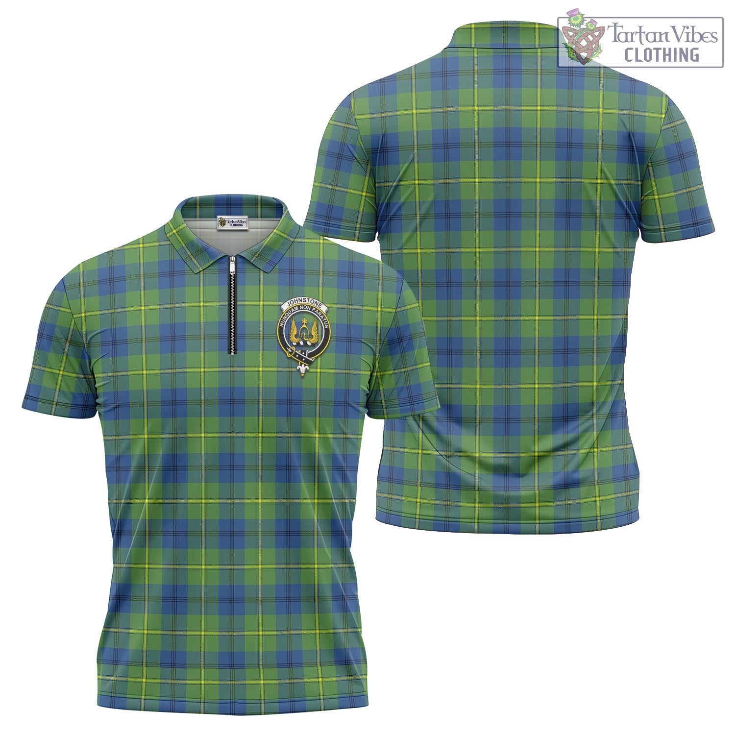 Tartan Vibes Clothing Johnstone-Johnston Ancient Tartan Zipper Polo Shirt with Family Crest