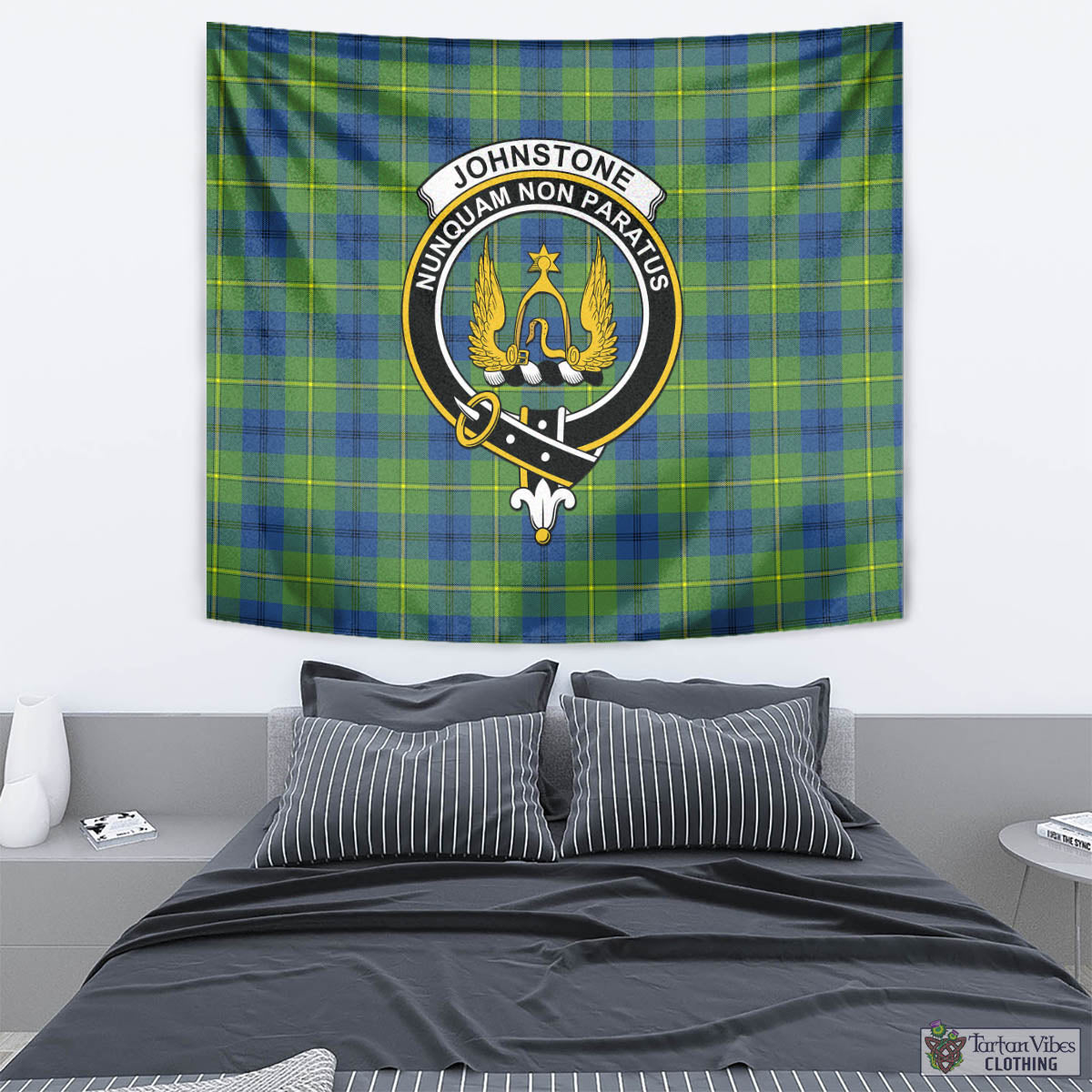 Tartan Vibes Clothing Johnstone-Johnston Ancient Tartan Tapestry Wall Hanging and Home Decor for Room with Family Crest