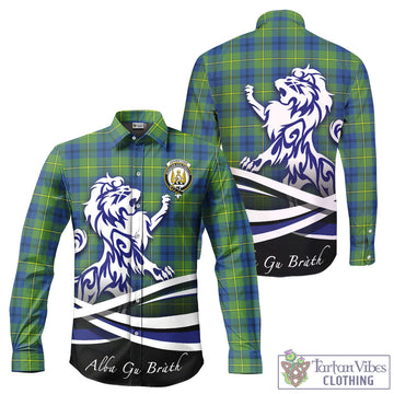 Johnstone Ancient Tartan Long Sleeve Button Up Shirt with Alba Gu Brath Regal Lion Emblem
