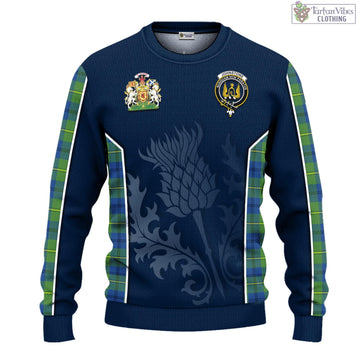 Johnstone Ancient Tartan Knitted Sweatshirt with Family Crest and Scottish Thistle Vibes Sport Style