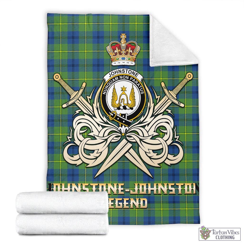 Tartan Vibes Clothing Johnstone-Johnston Ancient Tartan Blanket with Clan Crest and the Golden Sword of Courageous Legacy