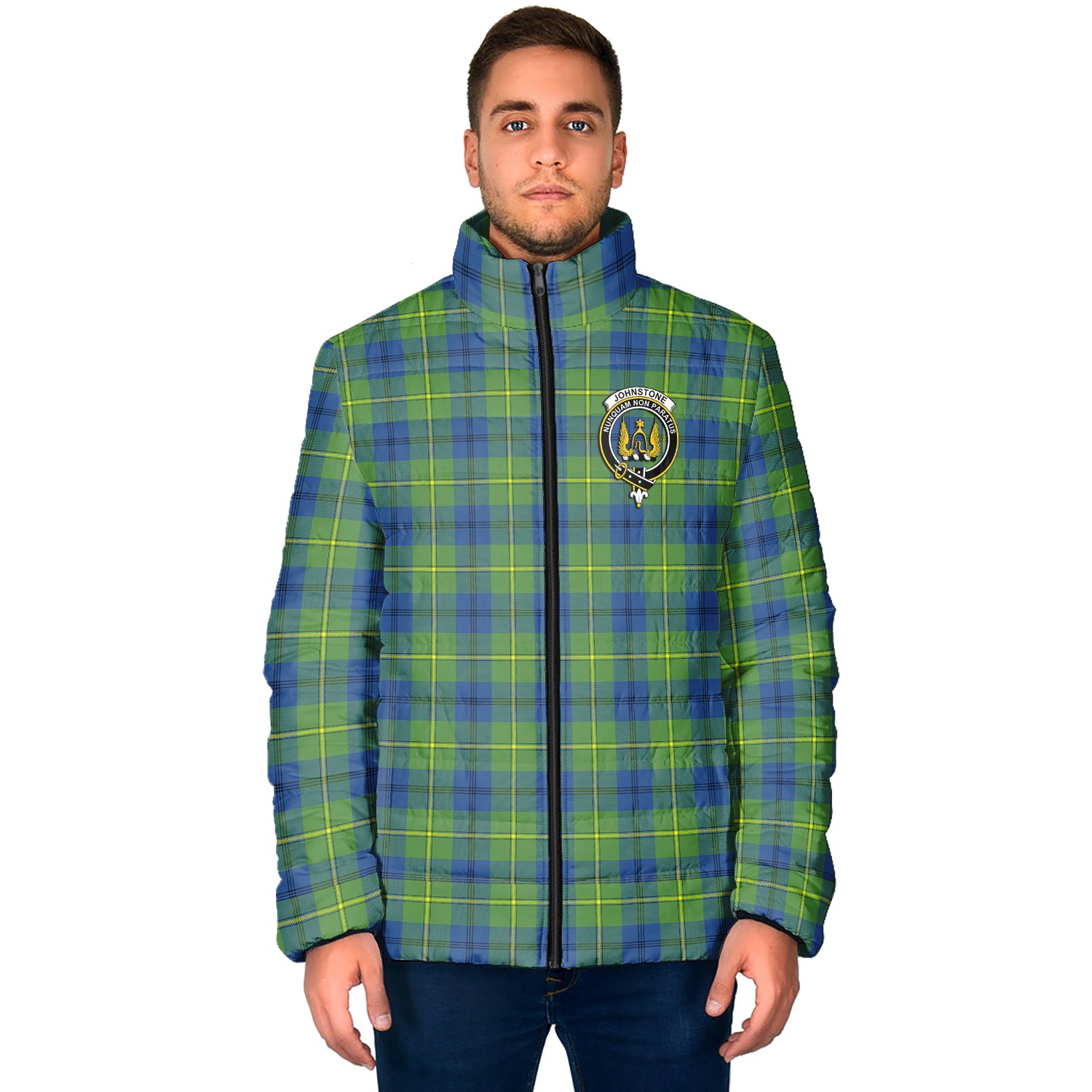 Johnstone-Johnston Ancient Tartan Padded Jacket with Family Crest - Tartanvibesclothing