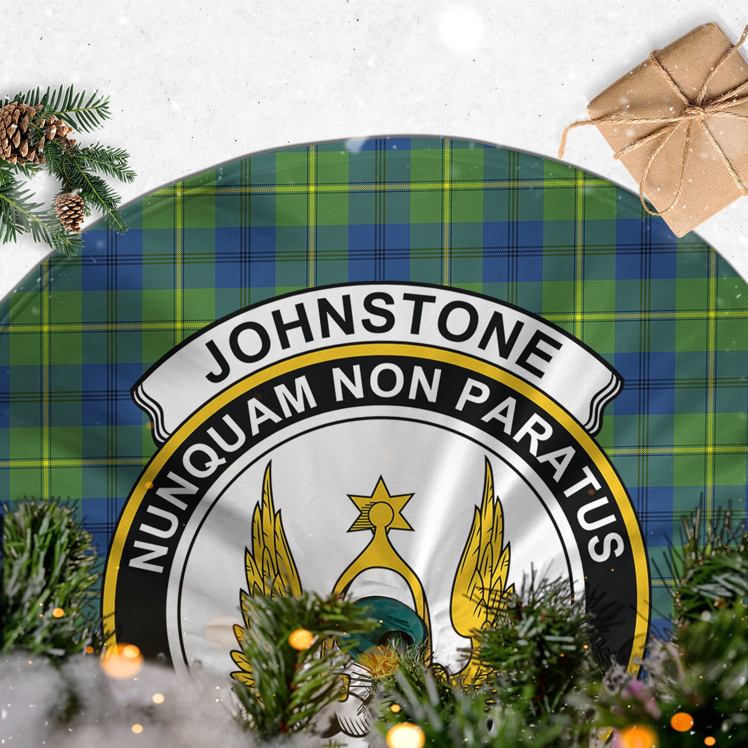 Johnstone-Johnston Ancient Tartan Christmas Tree Skirt with Family Crest - Tartanvibesclothing