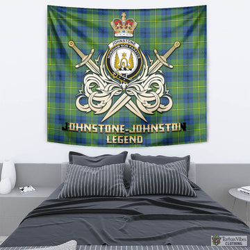 Johnstone Ancient Tartan Tapestry with Clan Crest and the Golden Sword of Courageous Legacy