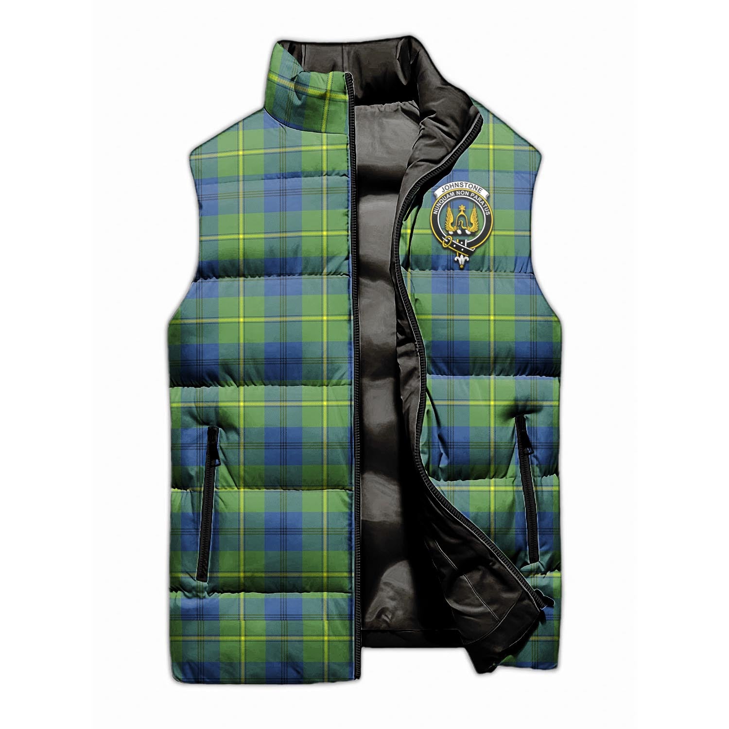 Johnstone-Johnston Ancient Tartan Sleeveless Puffer Jacket with Family Crest - Tartanvibesclothing