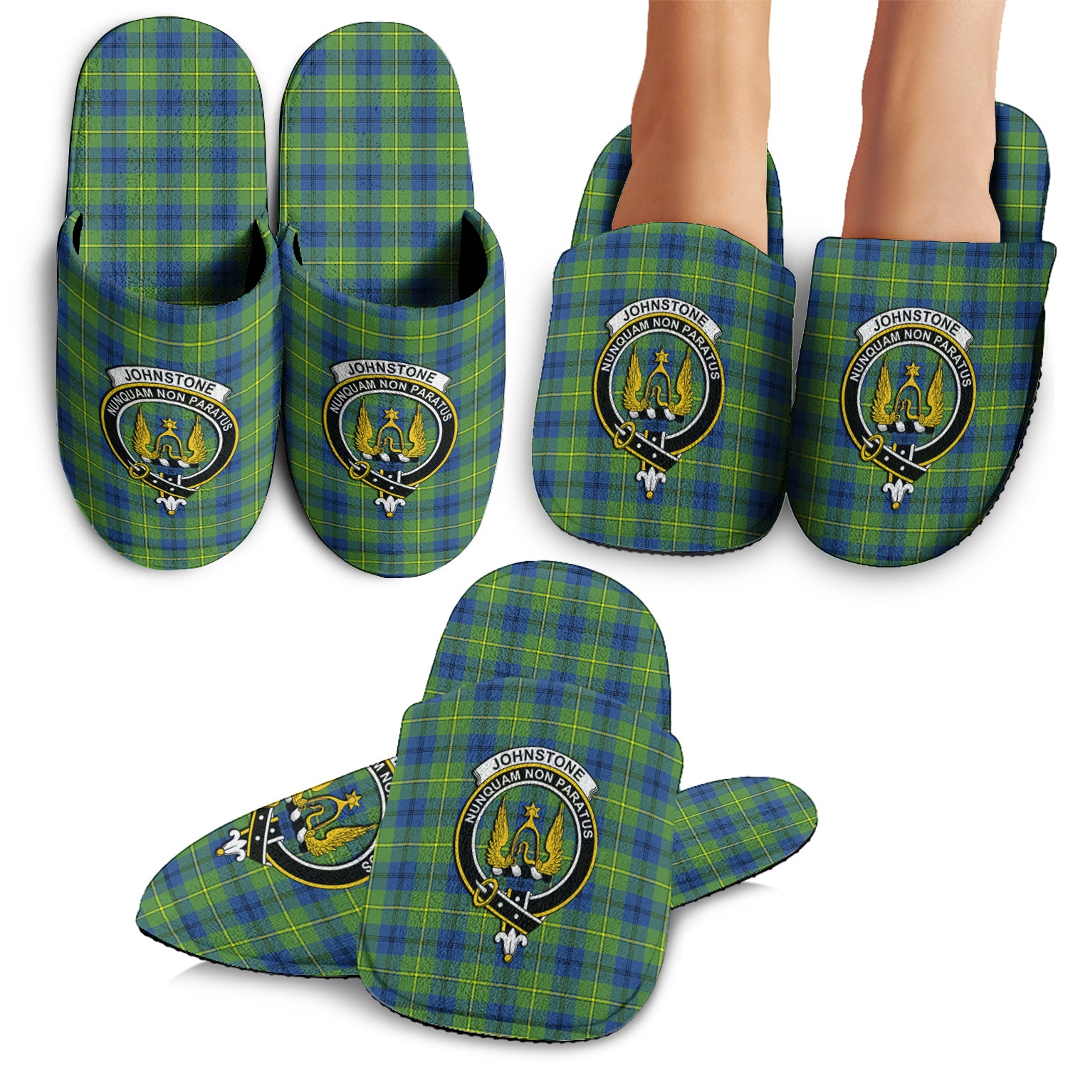 Johnstone-Johnston Ancient Tartan Home Slippers with Family Crest - Tartanvibesclothing