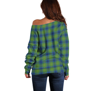 Johnstone Ancient Tartan Off Shoulder Women Sweater with Family Crest