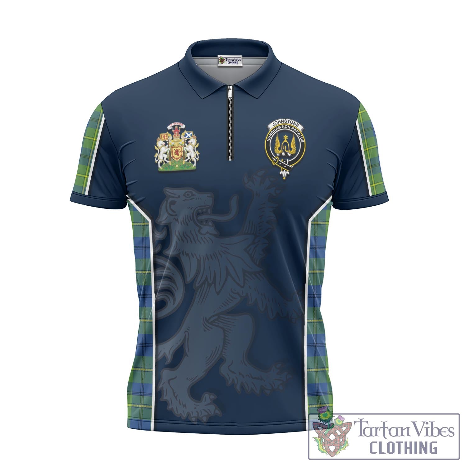 Tartan Vibes Clothing Johnstone-Johnston Ancient Tartan Zipper Polo Shirt with Family Crest and Lion Rampant Vibes Sport Style