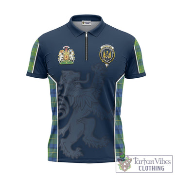 Johnstone Ancient Tartan Zipper Polo Shirt with Family Crest and Lion Rampant Vibes Sport Style