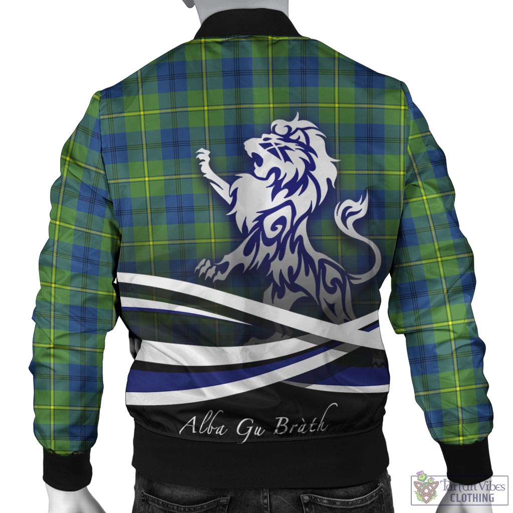 Tartan Vibes Clothing Johnstone-Johnston Ancient Tartan Bomber Jacket with Alba Gu Brath Regal Lion Emblem