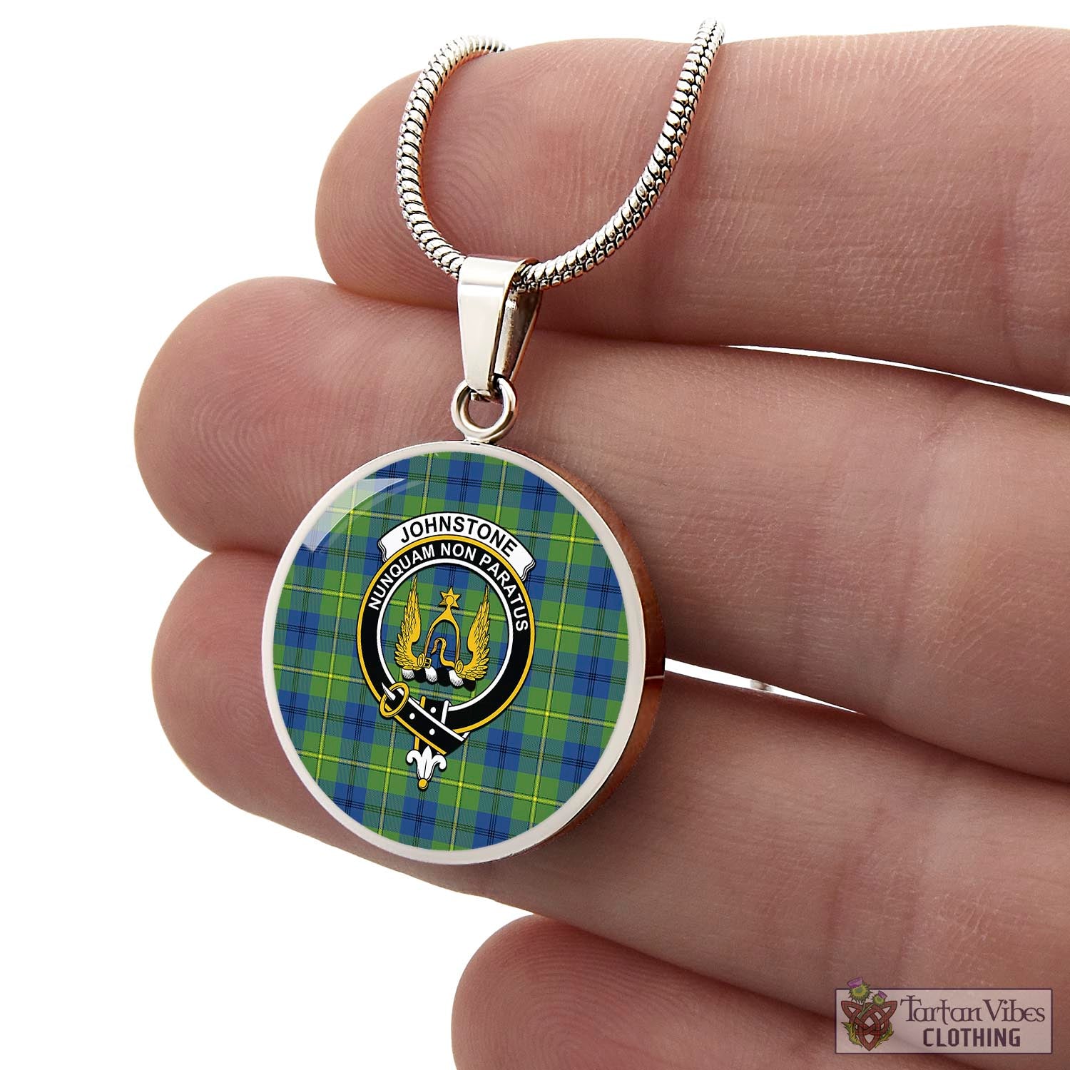 Tartan Vibes Clothing Johnstone-Johnston Ancient Tartan Circle Necklace with Family Crest