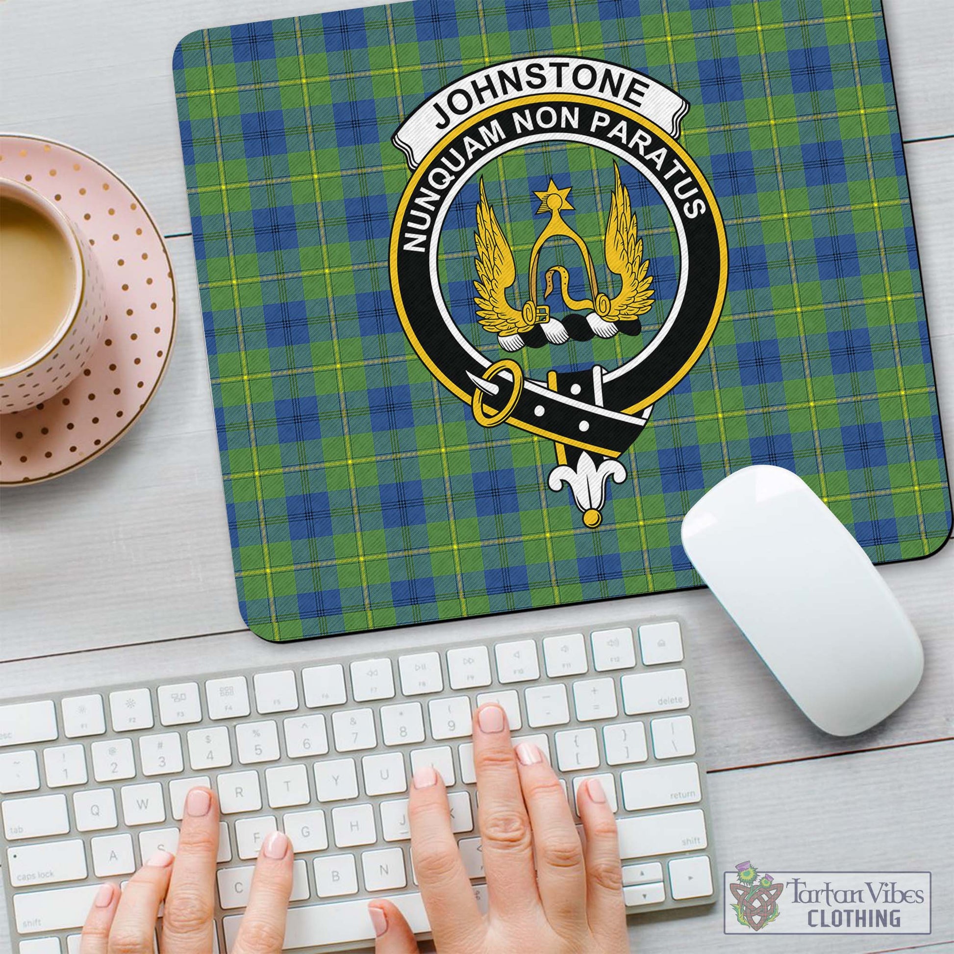 Tartan Vibes Clothing Johnstone-Johnston Ancient Tartan Mouse Pad with Family Crest