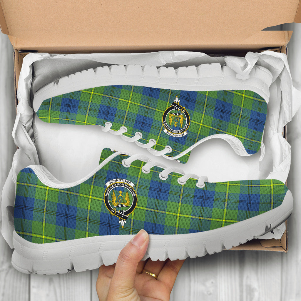 Johnstone Ancient Tartan Sneakers with Family Crest - Tartan Vibes Clothing