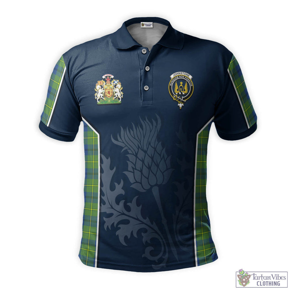 Tartan Vibes Clothing Johnstone-Johnston Ancient Tartan Men's Polo Shirt with Family Crest and Scottish Thistle Vibes Sport Style