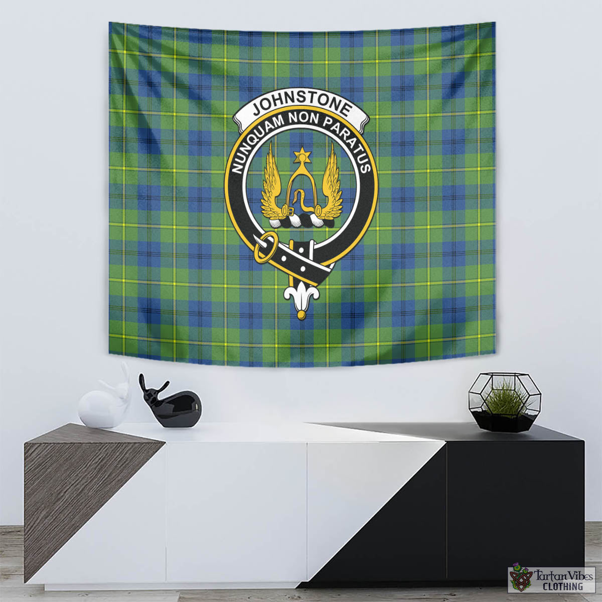 Tartan Vibes Clothing Johnstone-Johnston Ancient Tartan Tapestry Wall Hanging and Home Decor for Room with Family Crest