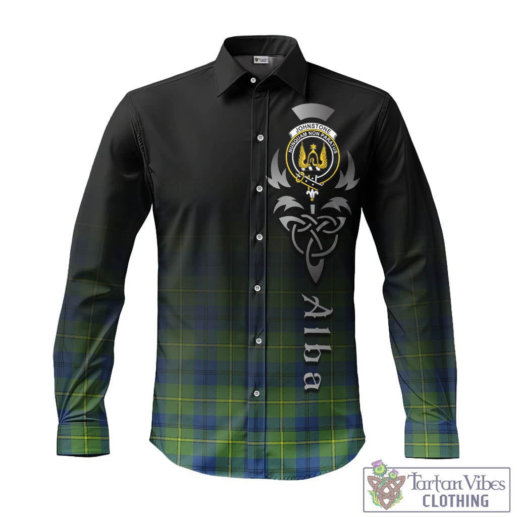 Tartan Vibes Clothing Johnstone-Johnston Ancient Tartan Long Sleeve Button Up Featuring Alba Gu Brath Family Crest Celtic Inspired