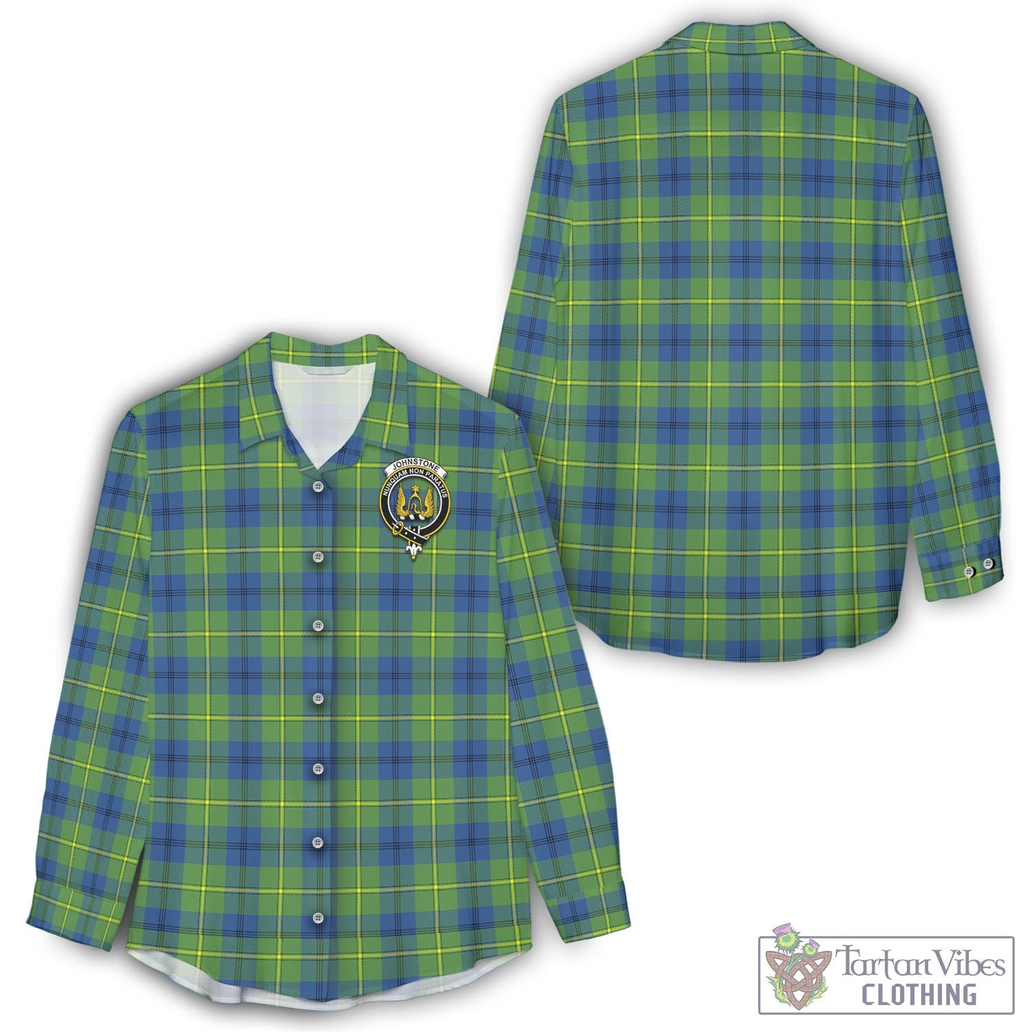 Tartan Vibes Clothing Johnstone-Johnston Ancient Tartan Womens Casual Shirt with Family Crest