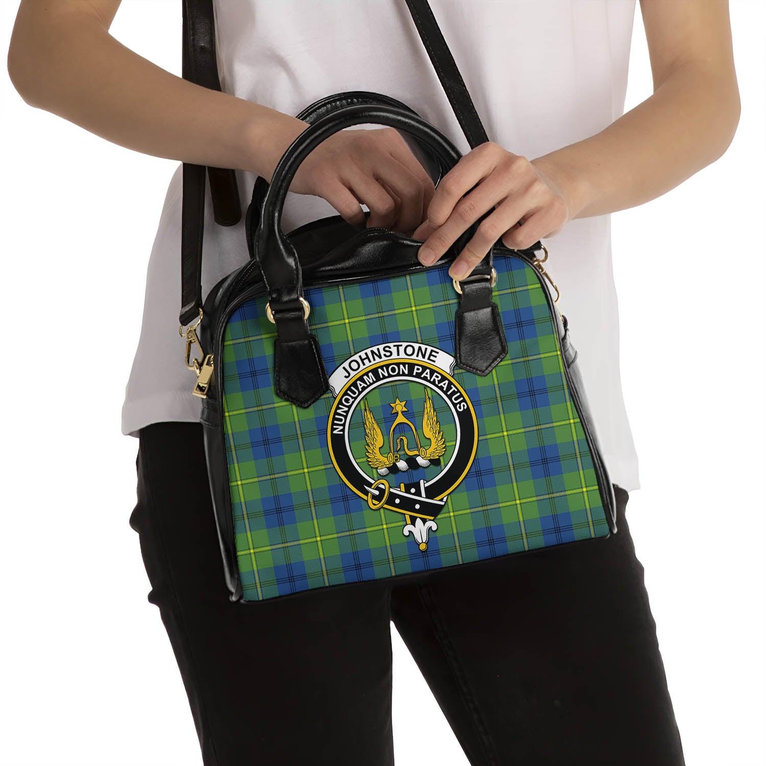 Johnstone-Johnston Ancient Tartan Shoulder Handbags with Family Crest - Tartanvibesclothing