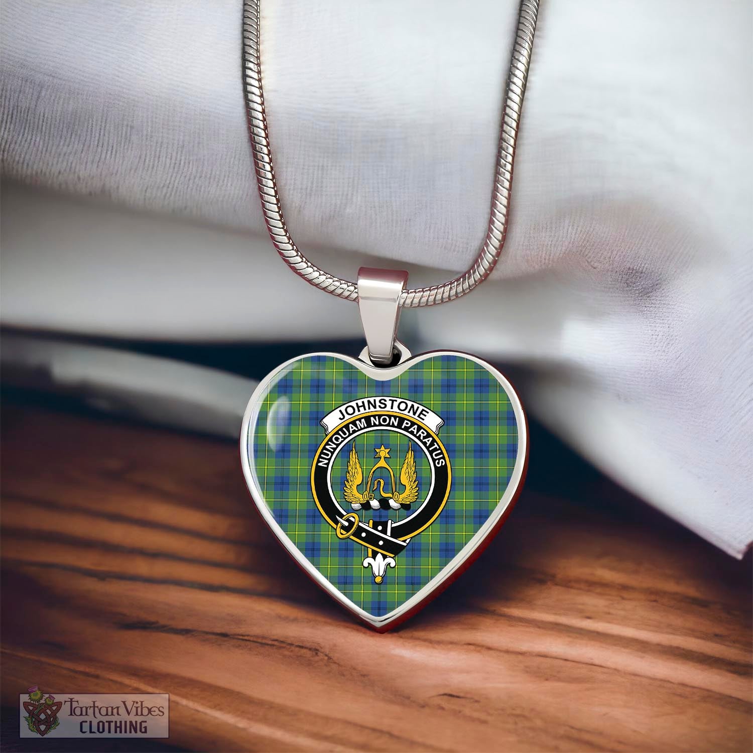 Tartan Vibes Clothing Johnstone-Johnston Ancient Tartan Heart Necklace with Family Crest