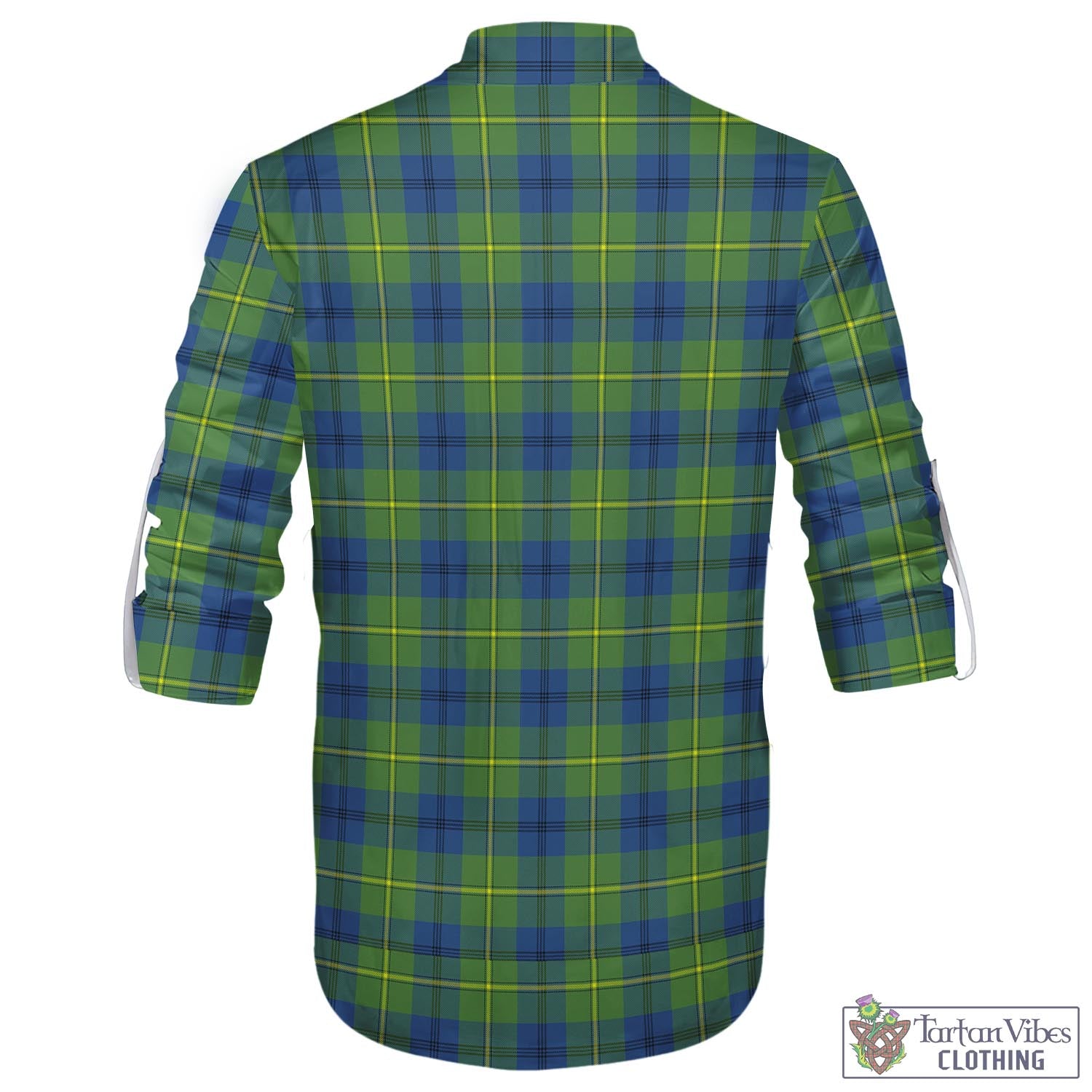 Tartan Vibes Clothing Johnstone-Johnston Ancient Tartan Men's Scottish Traditional Jacobite Ghillie Kilt Shirt with Family Crest