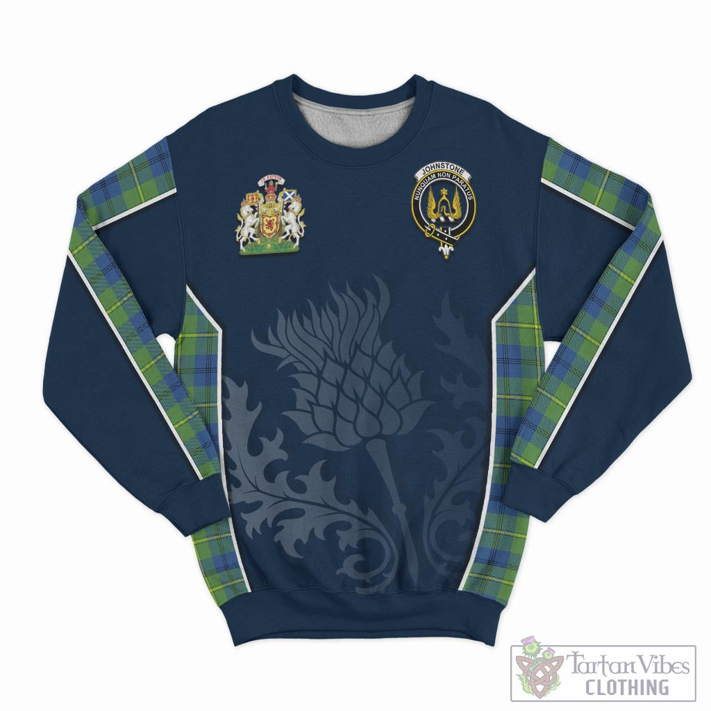 Tartan Vibes Clothing Johnstone-Johnston Ancient Tartan Sweatshirt with Family Crest and Scottish Thistle Vibes Sport Style