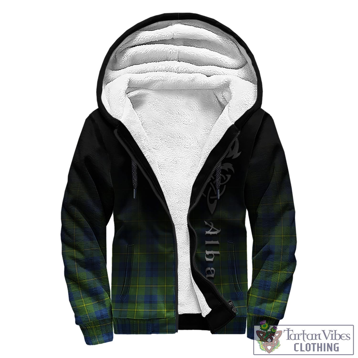 Tartan Vibes Clothing Johnstone-Johnston Ancient Tartan Sherpa Hoodie Featuring Alba Gu Brath Family Crest Celtic Inspired