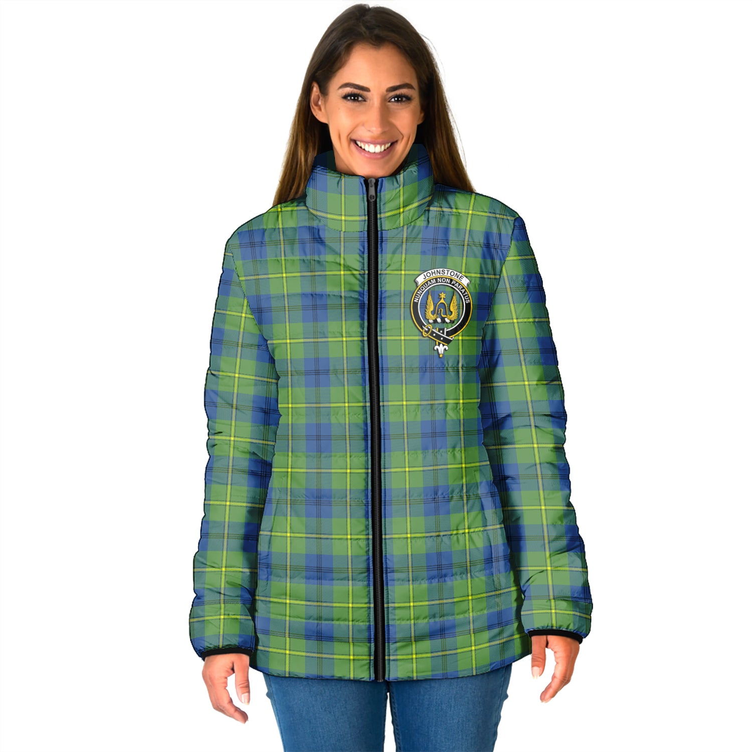 Johnstone-Johnston Ancient Tartan Padded Jacket with Family Crest - Tartanvibesclothing