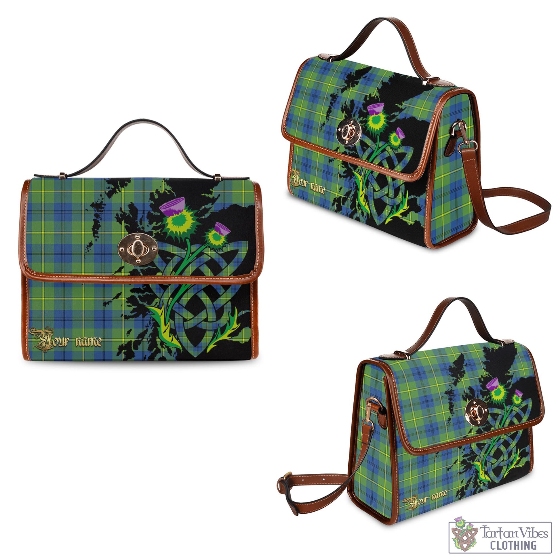 Tartan Vibes Clothing Johnstone-Johnston Ancient Tartan Waterproof Canvas Bag with Scotland Map and Thistle Celtic Accents