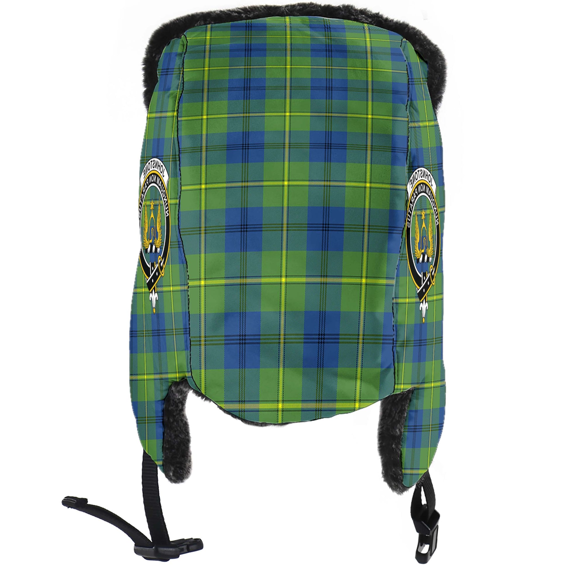 Johnstone-Johnston Ancient Tartan Winter Trapper Hat with Family Crest - Tartanvibesclothing