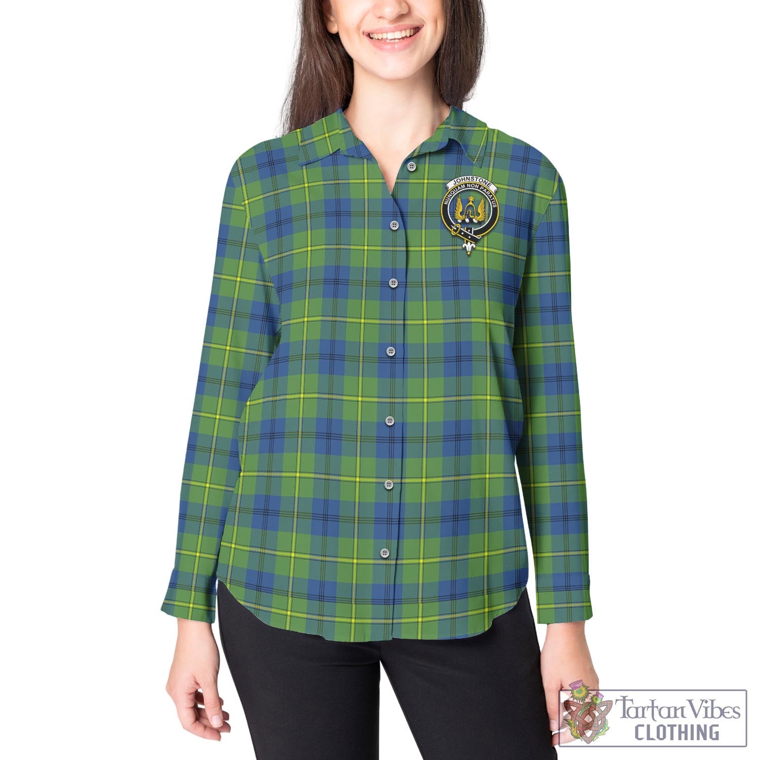 Tartan Vibes Clothing Johnstone-Johnston Ancient Tartan Womens Casual Shirt with Family Crest