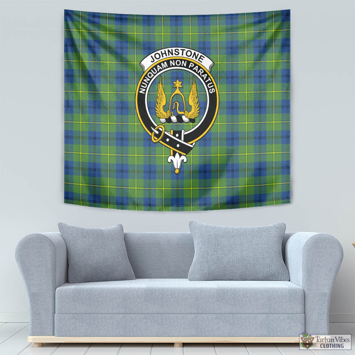 Tartan Vibes Clothing Johnstone-Johnston Ancient Tartan Tapestry Wall Hanging and Home Decor for Room with Family Crest