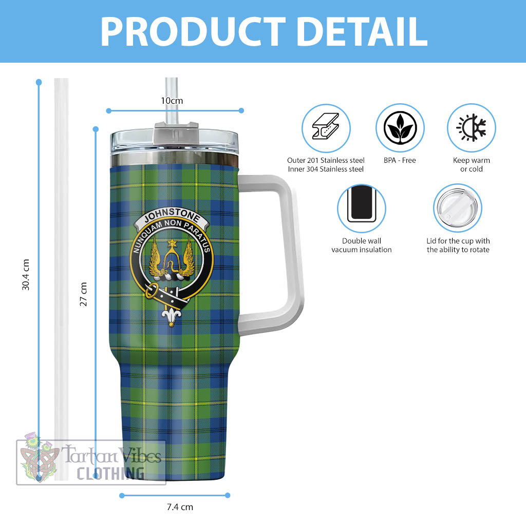 Tartan Vibes Clothing Johnstone-Johnston Ancient Tartan and Family Crest Tumbler with Handle