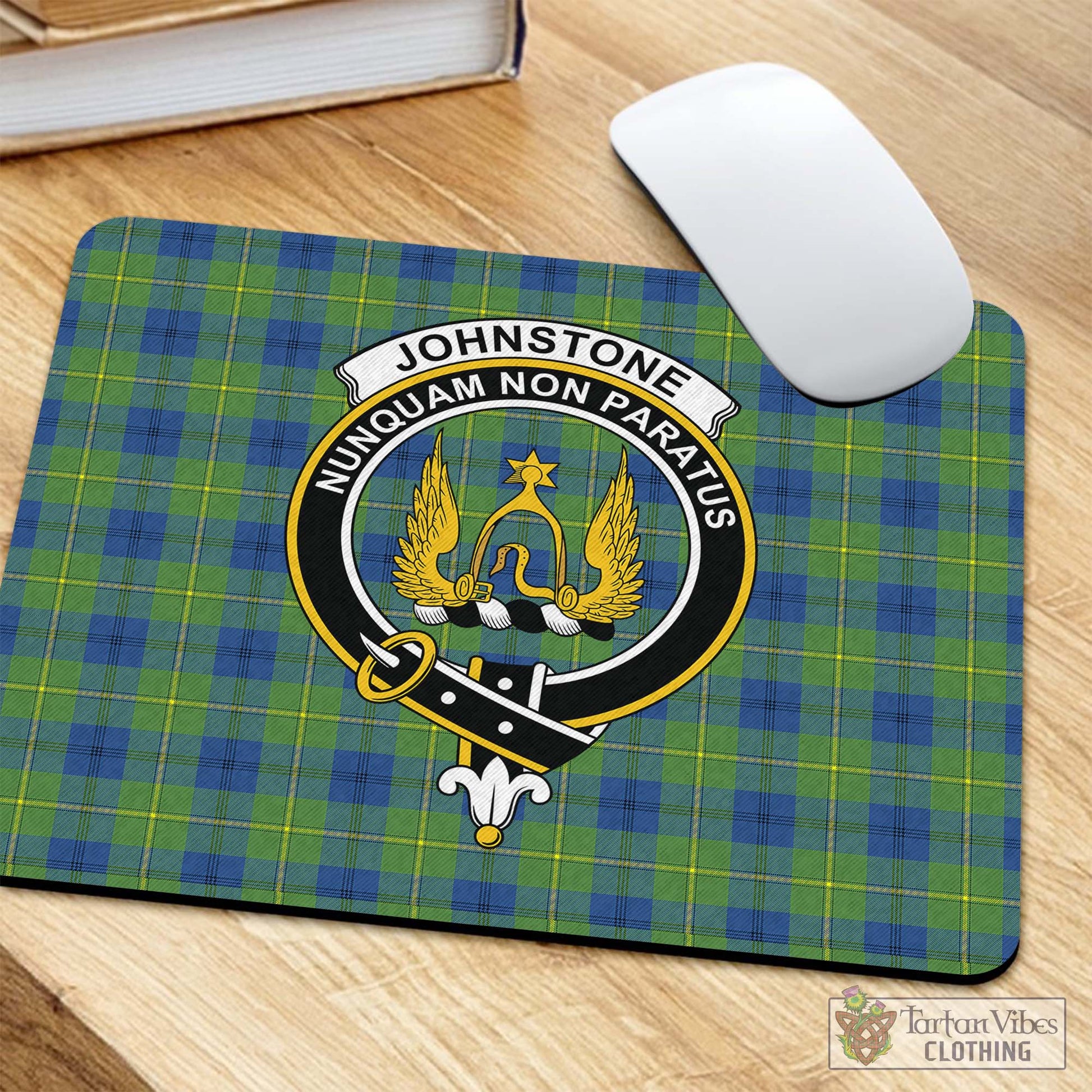 Tartan Vibes Clothing Johnstone-Johnston Ancient Tartan Mouse Pad with Family Crest