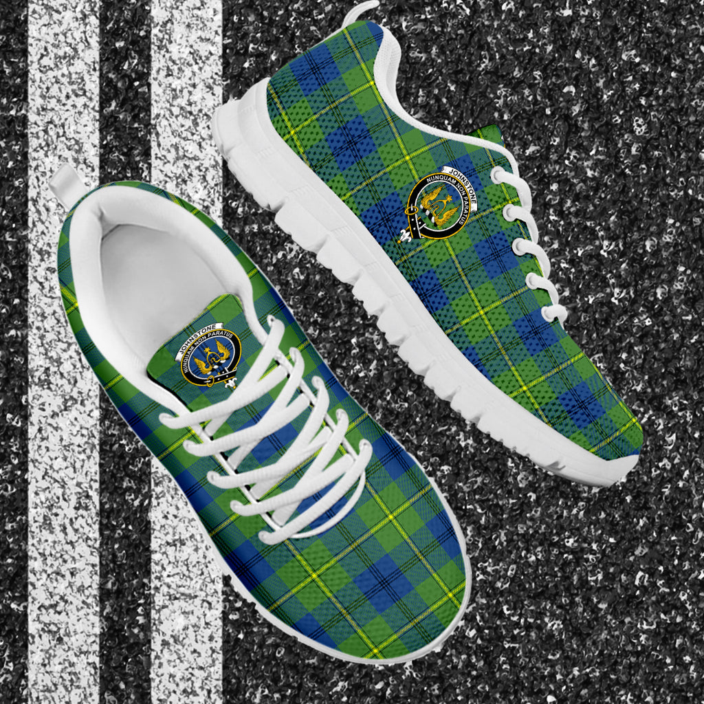 Johnstone Ancient Tartan Sneakers with Family Crest - Tartan Vibes Clothing