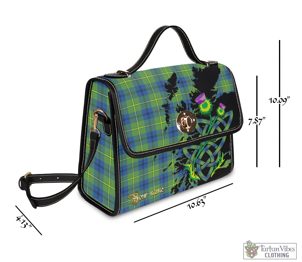 Tartan Vibes Clothing Johnstone-Johnston Ancient Tartan Waterproof Canvas Bag with Scotland Map and Thistle Celtic Accents