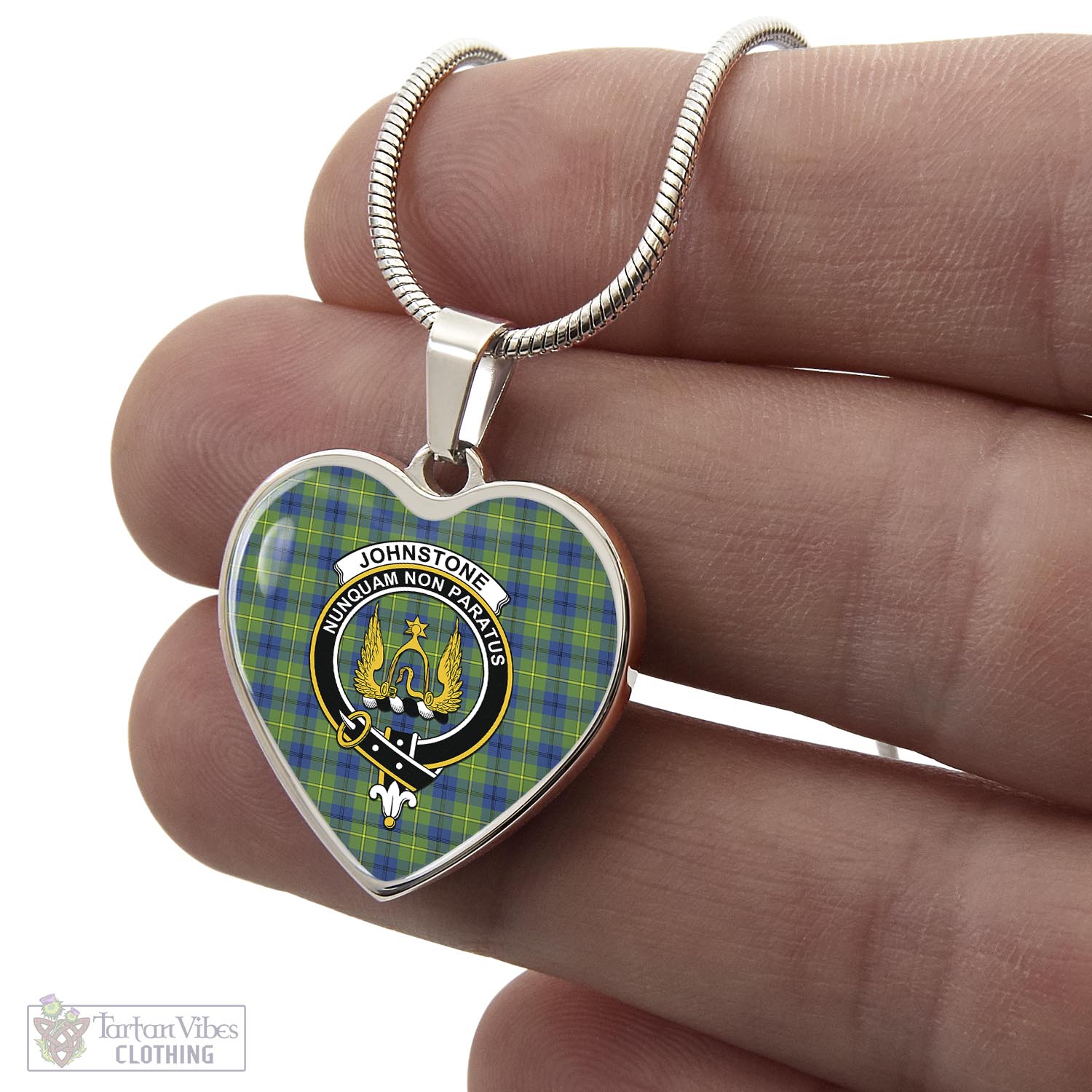 Tartan Vibes Clothing Johnstone-Johnston Ancient Tartan Heart Necklace with Family Crest