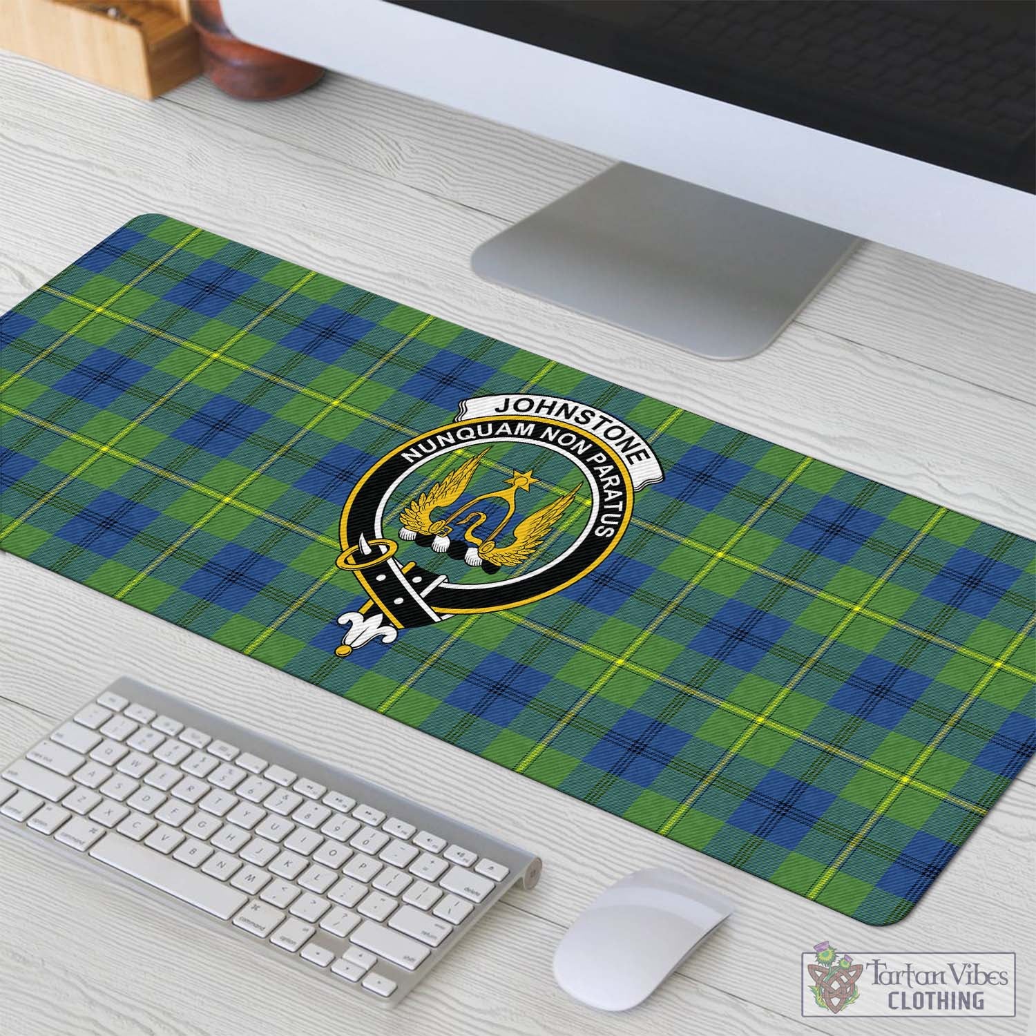 Tartan Vibes Clothing Johnstone-Johnston Ancient Tartan Mouse Pad with Family Crest