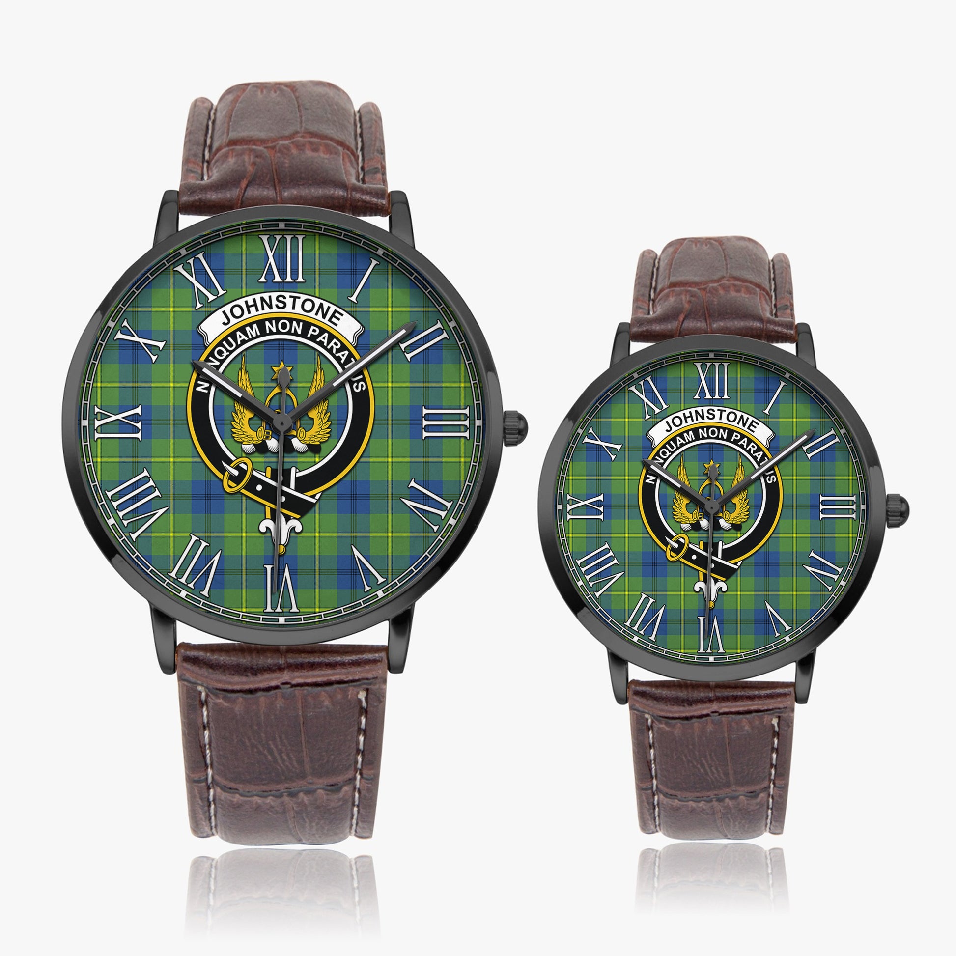 Johnstone-Johnston Ancient Tartan Family Crest Leather Strap Quartz Watch - Tartanvibesclothing