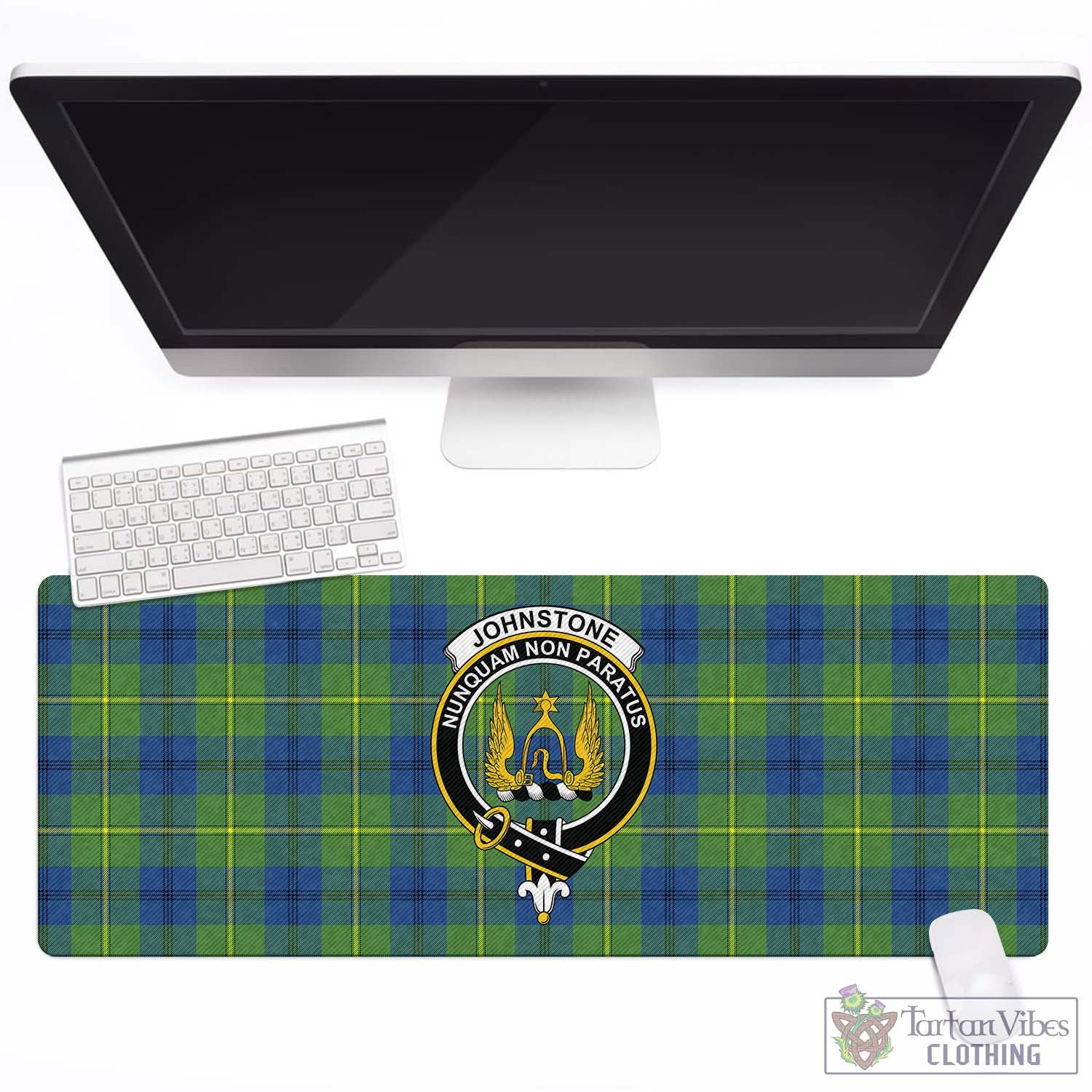 Tartan Vibes Clothing Johnstone-Johnston Ancient Tartan Mouse Pad with Family Crest