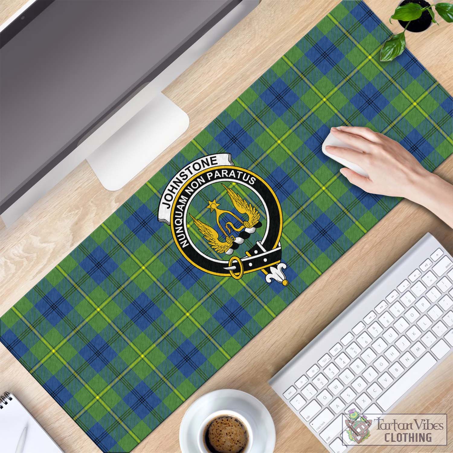 Tartan Vibes Clothing Johnstone-Johnston Ancient Tartan Mouse Pad with Family Crest