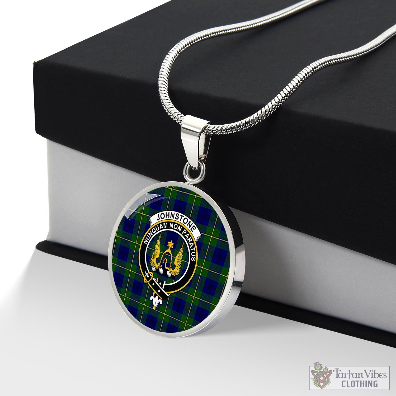 Tartan Vibes Clothing Johnstone-Johnston Modern Tartan Circle Necklace with Family Crest