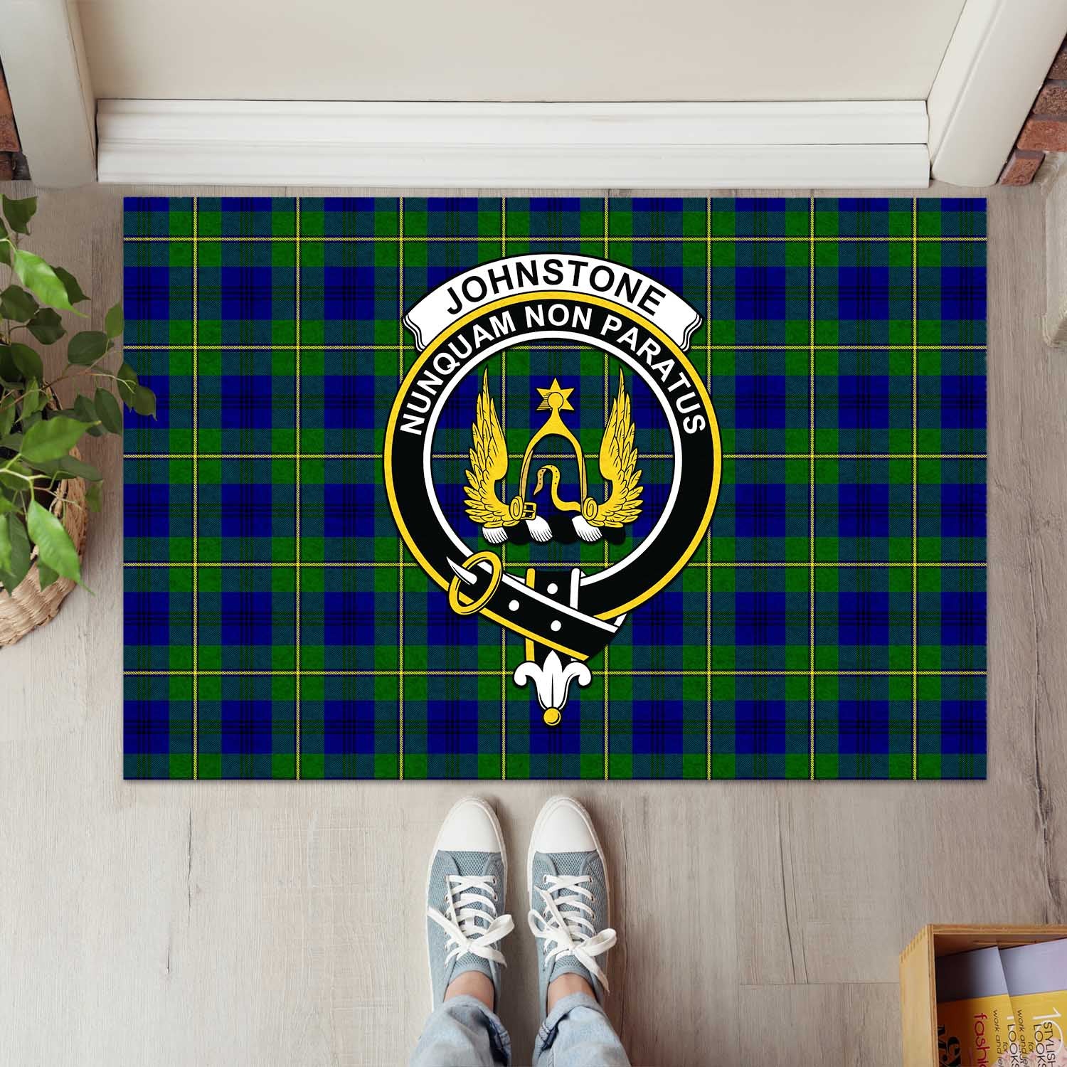 Johnstone-Johnston Modern Tartan Door Mat with Family Crest - Tartanvibesclothing