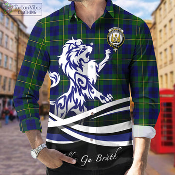Johnstone Modern Tartan Long Sleeve Button Up Shirt with Alba Gu Brath Regal Lion Emblem