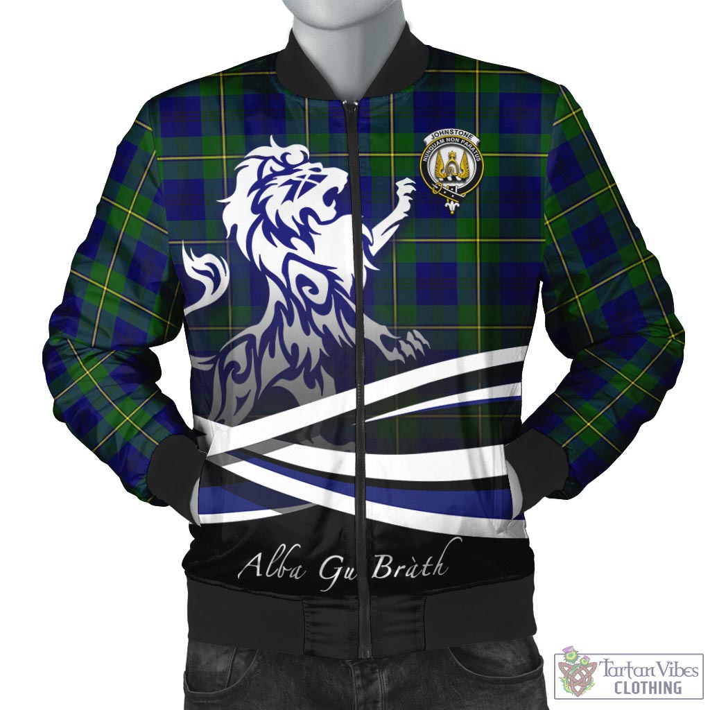 Tartan Vibes Clothing Johnstone-Johnston Modern Tartan Bomber Jacket with Alba Gu Brath Regal Lion Emblem