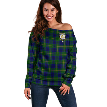 Johnstone Modern Tartan Off Shoulder Women Sweater with Family Crest