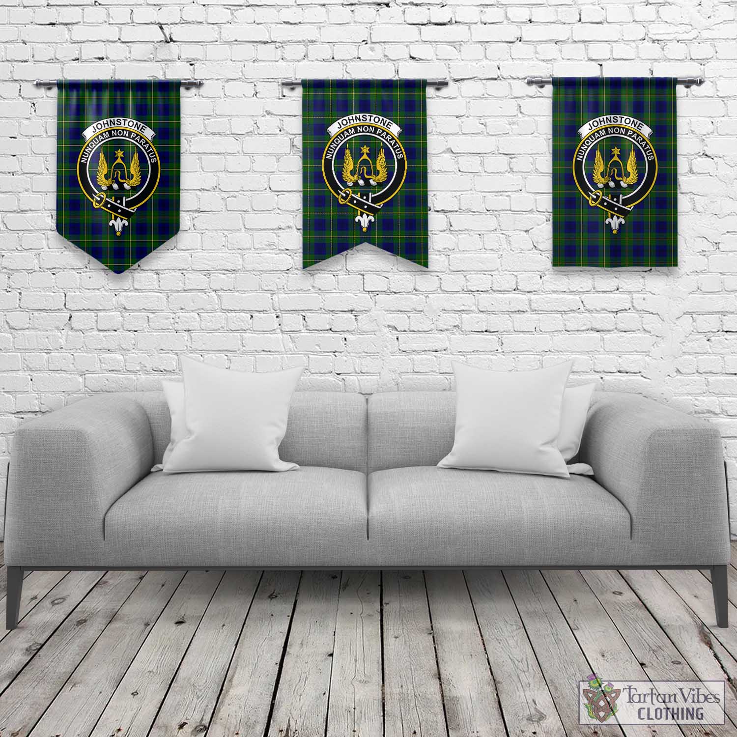 Tartan Vibes Clothing Johnstone-Johnston Modern Tartan Gonfalon, Tartan Banner with Family Crest