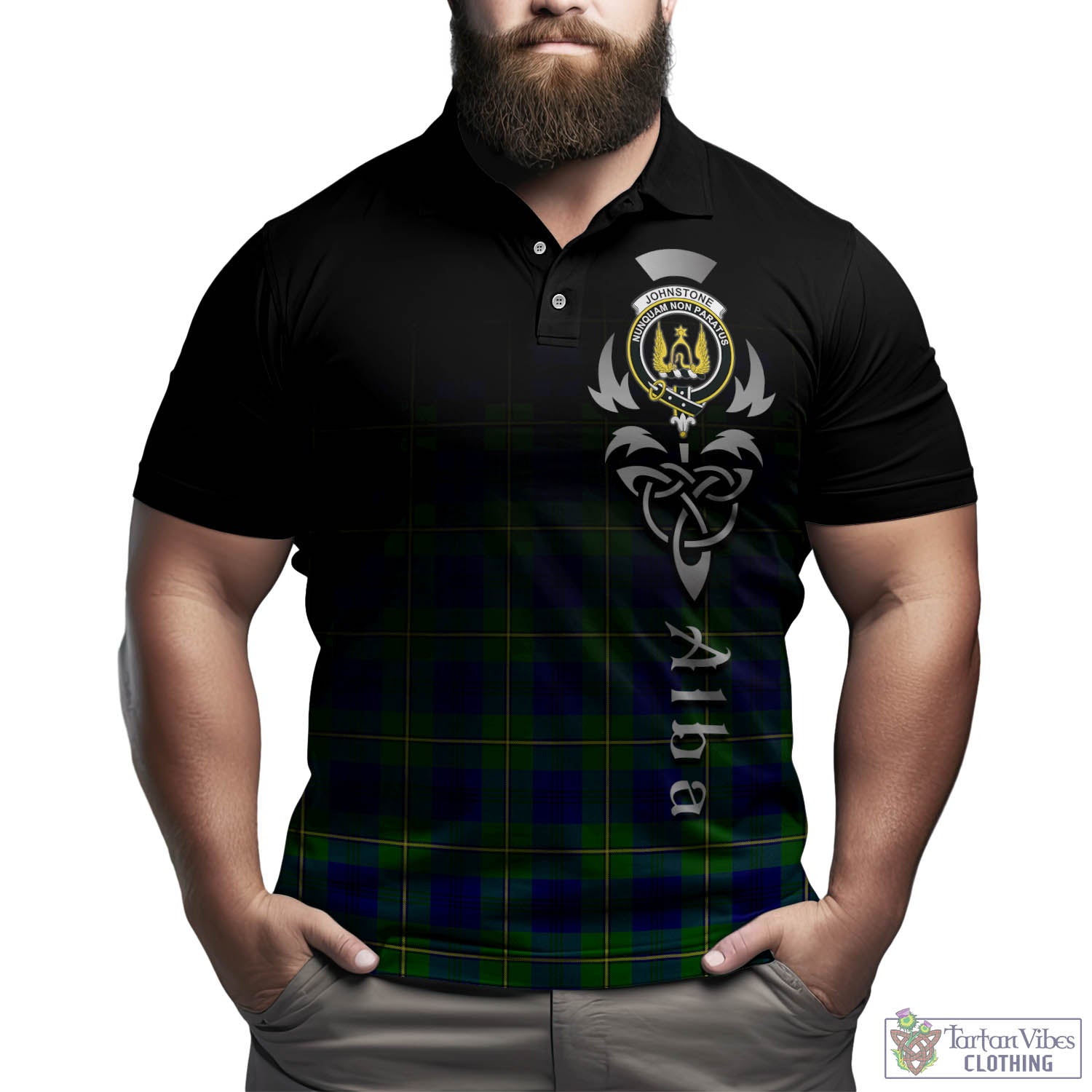 Tartan Vibes Clothing Johnstone-Johnston Modern Tartan Polo Shirt Featuring Alba Gu Brath Family Crest Celtic Inspired